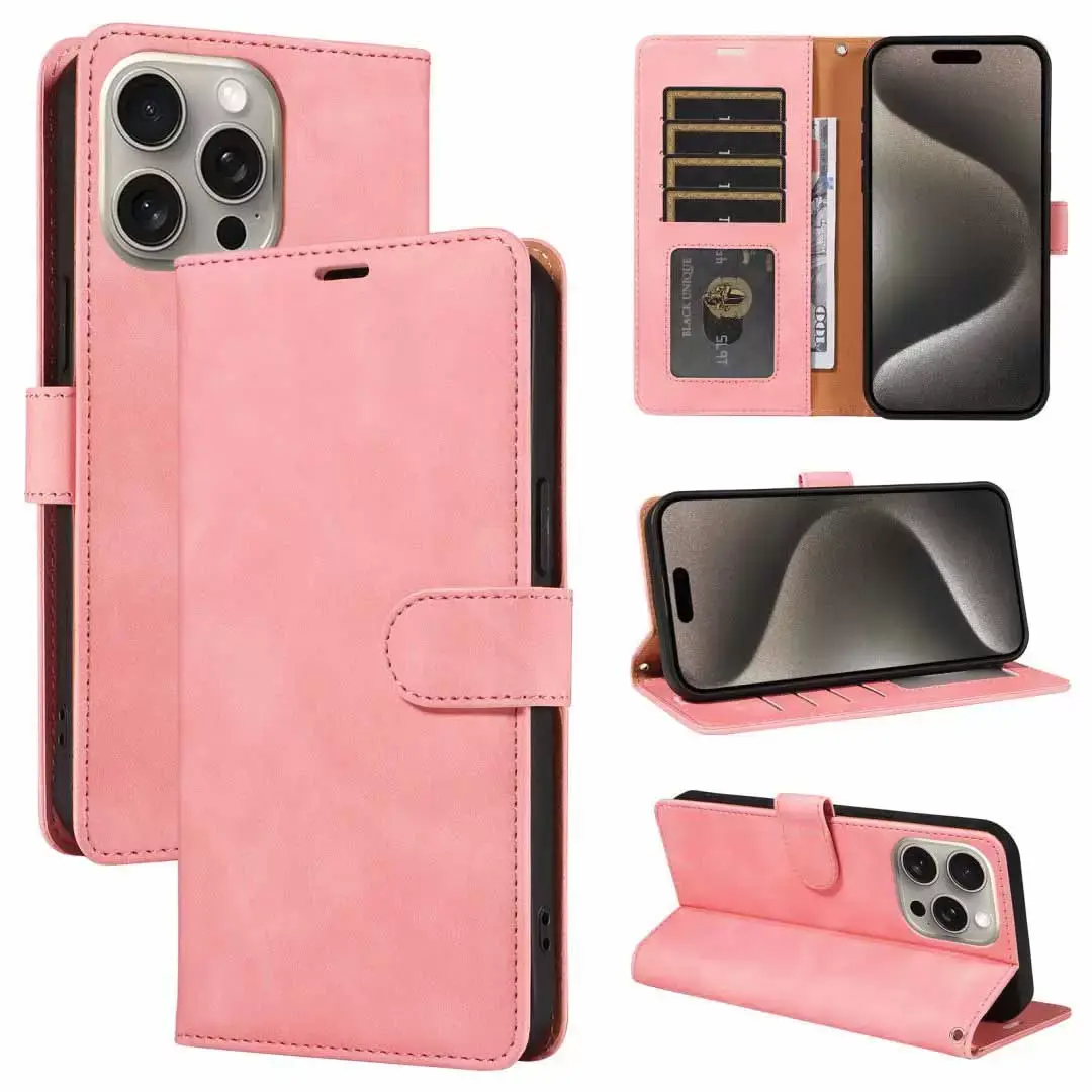 iPhone 16E PU Leather Wallet Case Pink